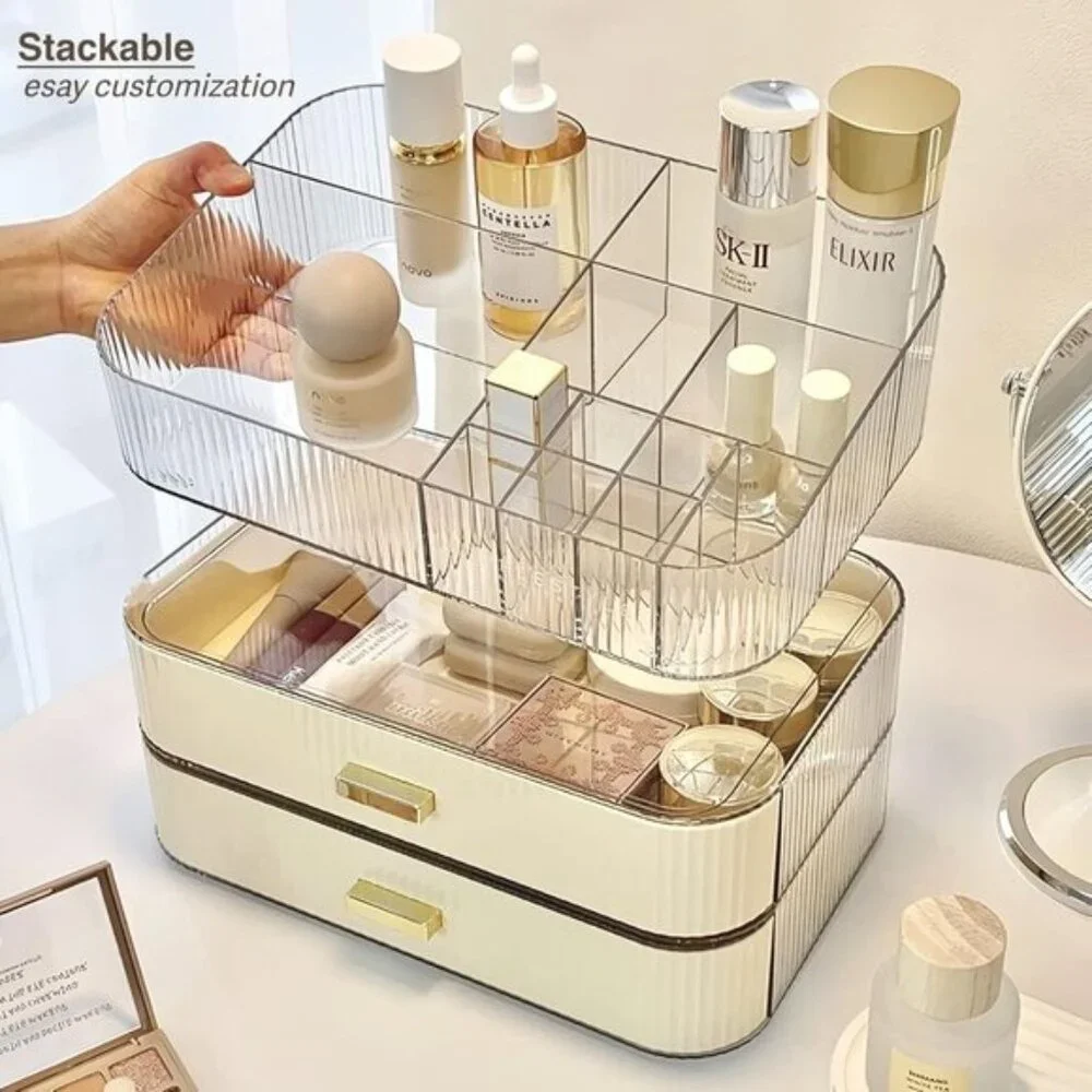 New Stackable Makeup Organizer, Cosmetic Display Case for Vanity, Dresser & Room